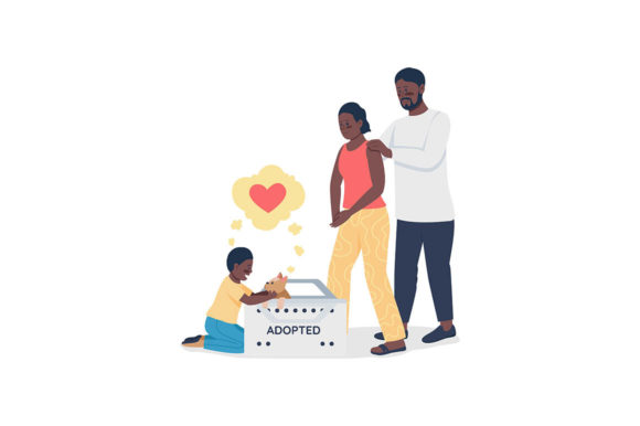 Happy African American Family with Dog